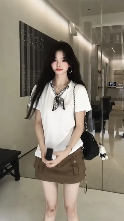 法式高级感丝巾正肩短袖洋气衣服女夏季绝美独特上衣休闲百搭短裙