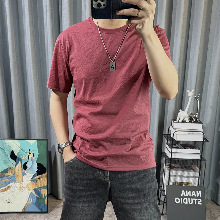 简约短袖t恤男夏季新款纯色净版薄款半袖上衣修身圆领休闲体恤衫