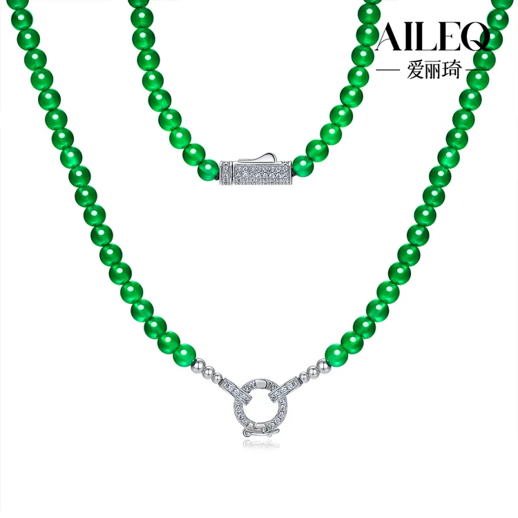 AILEQ925银天然玉髓新品绿小米珠串万能链时尚品质珠宝欧若风项链