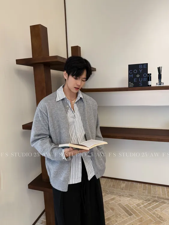 F.S 25A/W【假两件针织开衫】秋冬高智感男针织新贵毛衣开衫