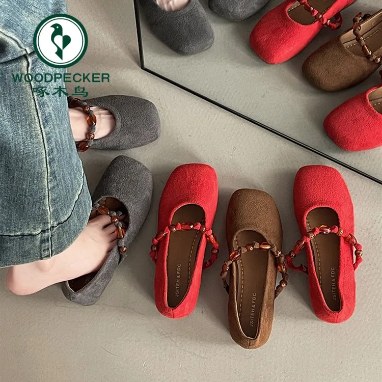 啄木鸟韩系仙女风气质玛丽珍单鞋女2025夏秋新款方头配裙子晚晚鞋