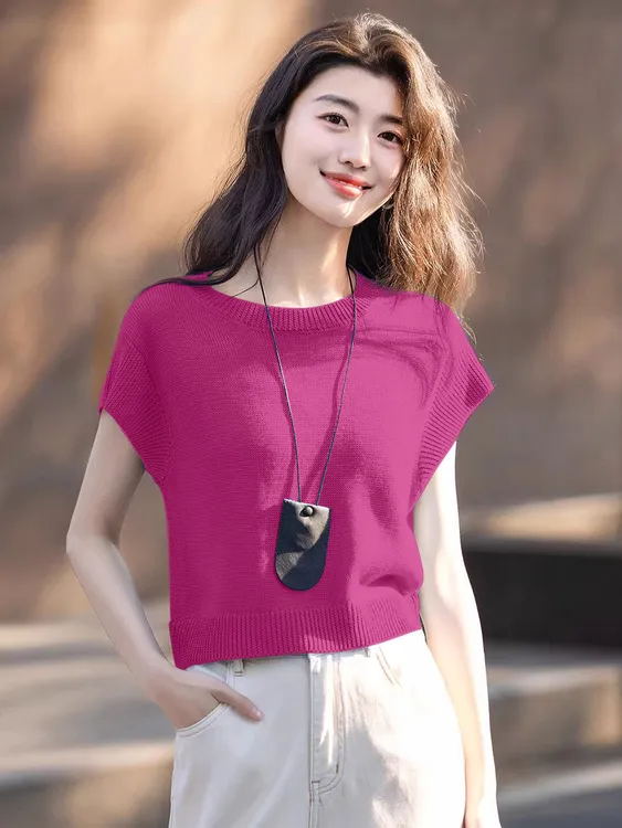 高级感别致无袖针织女装上衣2025夏季冰丝薄款圆领清爽针织衫