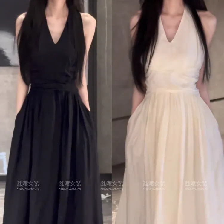 2025春夏新款时尚显瘦气质女士网红洋气连衣裙百搭款D5162