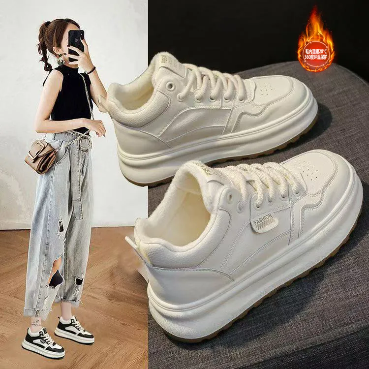 2025秋冬新款平替好物休闲百搭高帮鞋女厚底增高小白鞋女保暖搭子