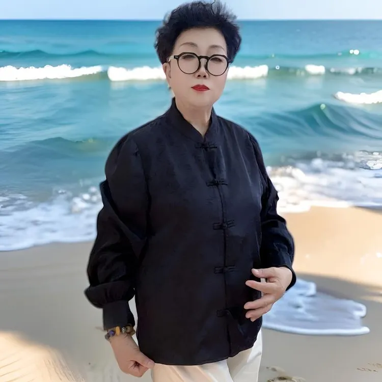 【贵丽坊】金影奇长袖衬衫新中式国风盘扣提花复古时尚春秋季上衣