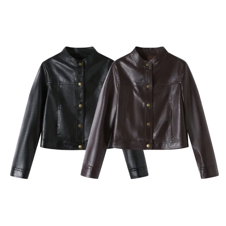 B 门店59&9！中古皮衣」仿皮单排扣宽松百搭夹克外套女 C24122