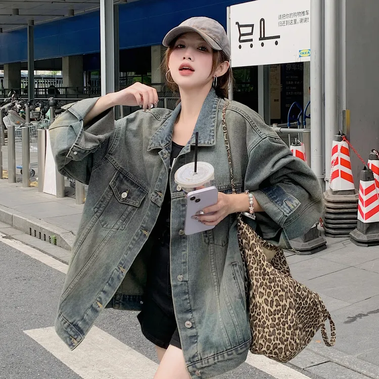 2025水洗牛仔外套女高街潮牌宽松情侣休闲宽松百搭牛仔外套女款