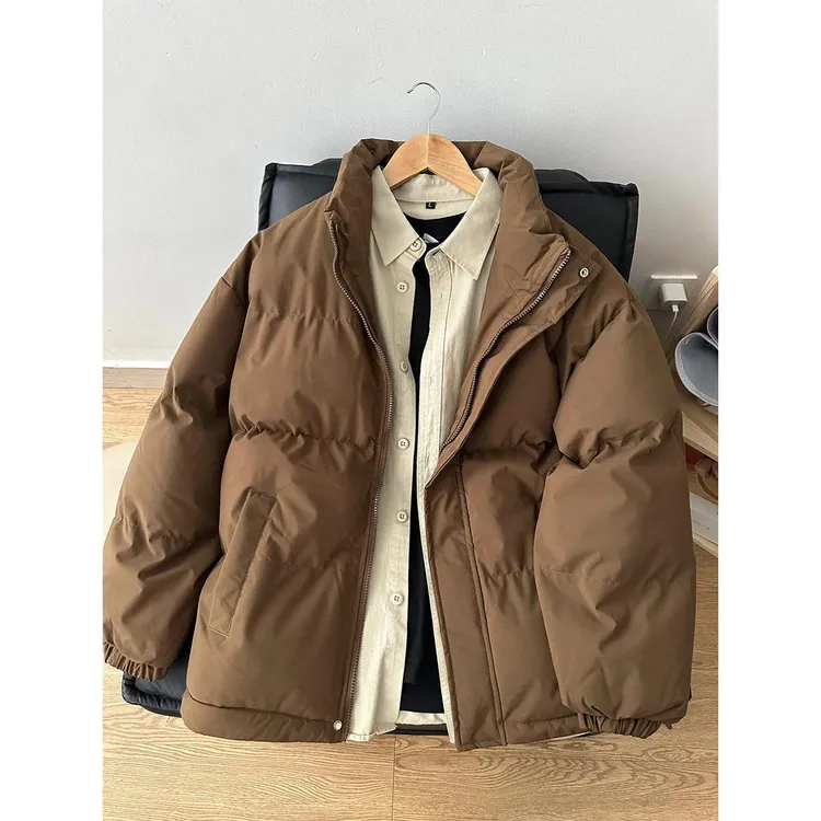 美拉德咖色短款羽绒棉服男款冬季轻薄加厚棉袄美式复古棉衣外套