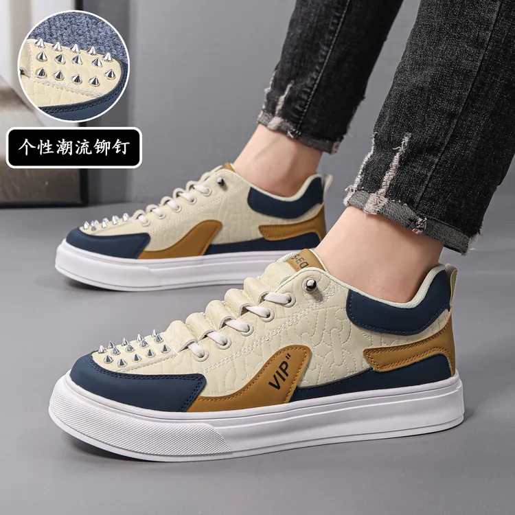 2025新款带铆钉运动耐磨潮鞋个性潮流低帮男士厚底