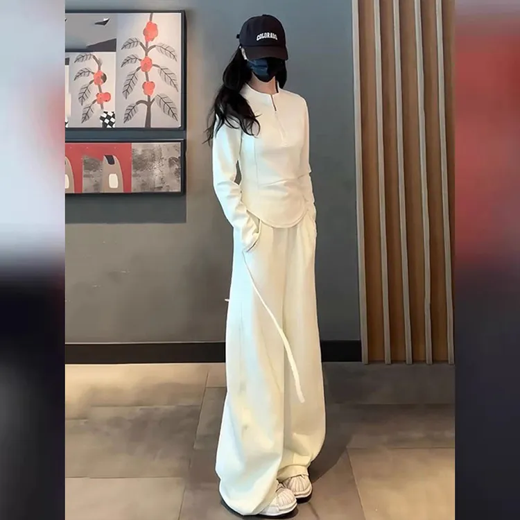 DUCURNO休闲运动套装女秋季2025新款韩版时尚洋气修身立领上衣两