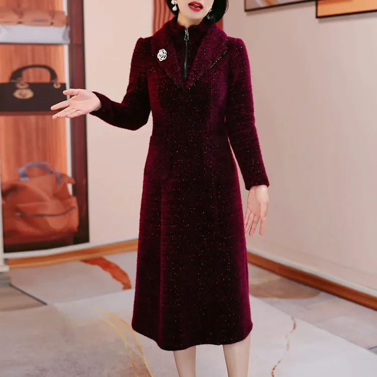 加厚保暖长袖优雅精致连衣裙女2025秋冬季新款修身显瘦中长款裙子