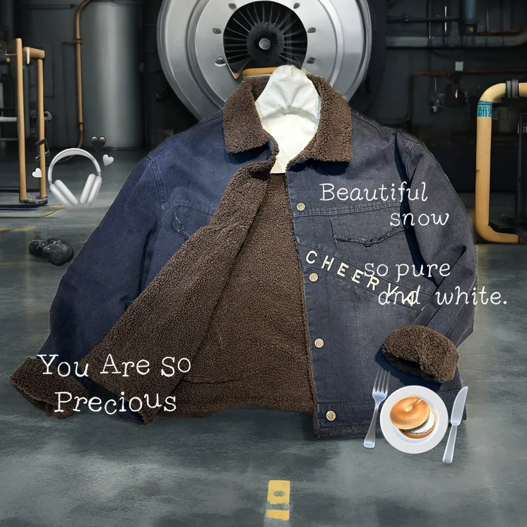 2886复古妹子秋冬加绒内里刺绣字母牛仔加绒加厚外套休闲冬款