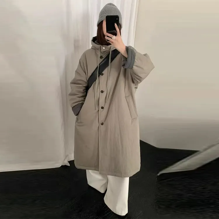 2026新款小众洋气连帽拼接纯色长袖棉服女时尚潮流减龄气质显瘦衣