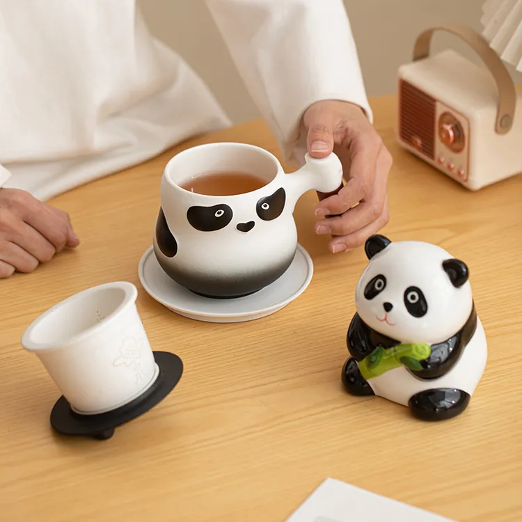 熊猫陶瓷马克杯带盖办公室喝水杯子家用送情侣茶杯生日礼物攒钱罐