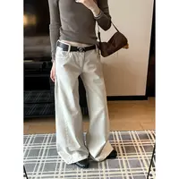 THEISSN宁司 白色阔腿宽松牛仔裤女秋季低腰百搭长裤 01502