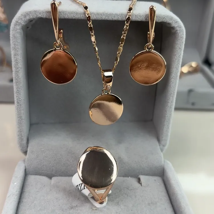 铜合金锆石项链 镀金款简约大气套装