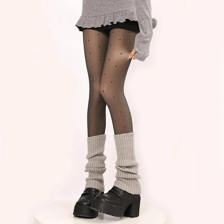 波点黑丝袜加绒加厚黑色波点打底袜黑透肤孕妇可调节托腹裤袜