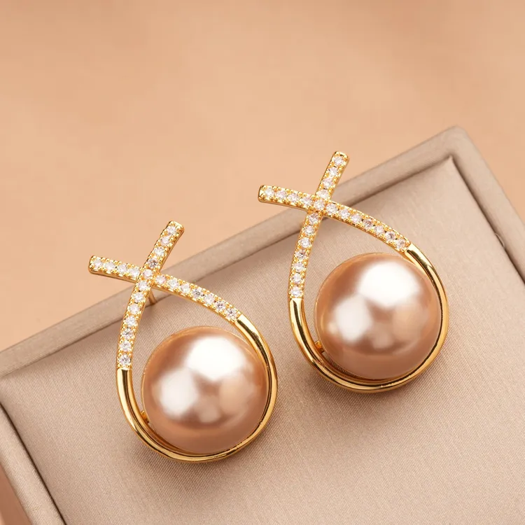铜合金合成锆石耳饰 珍珠耳钉女气质2025年新款潮高级感时尚耳环