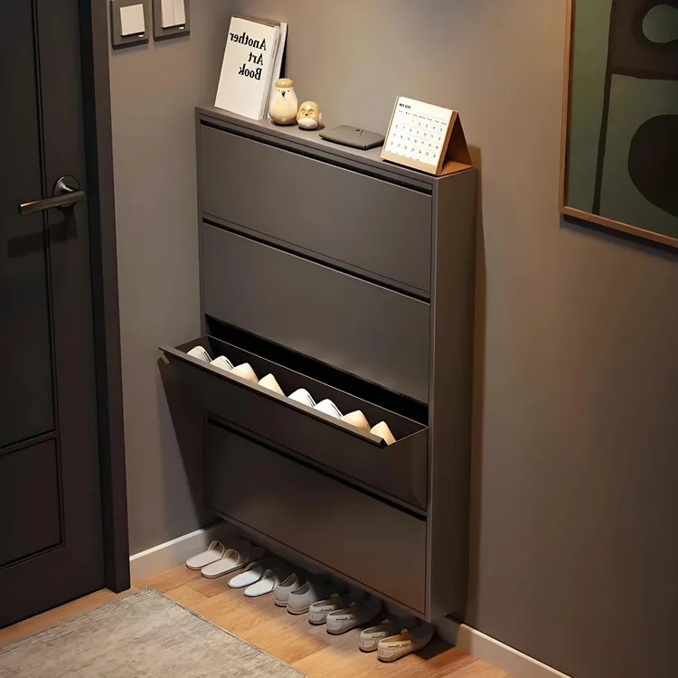钢制新款鞋柜翻斗式超薄入户门口走廊靠墙简约家用隐形收纳小鞋架