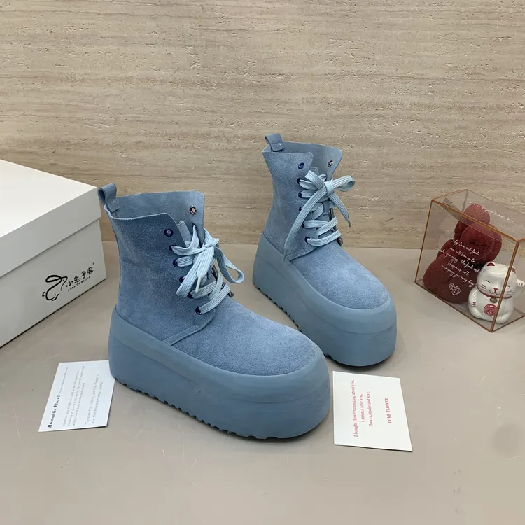 真皮糖果色2026春季新款厚底松糕短靴翻领两穿小个子8cm女鞋