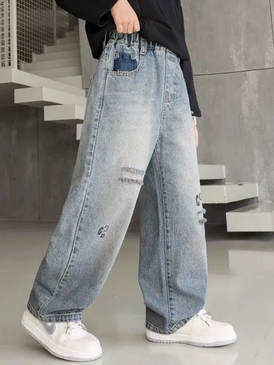 男童春秋款牛仔裤2025新款春季宽松裤子中大童儿童男孩春装酷帅潮