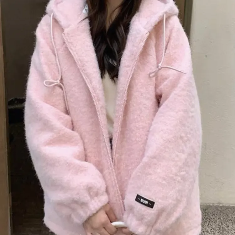 911【不退换】加棉可爱耳朵外套连帽满天星毛绒加棉俏皮拉链上衣