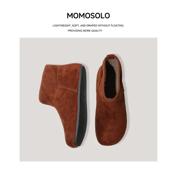 •柿子树•2025秋冬100%翻毛牛皮磨砂皮平底马丁靴加绒雪地靴259362