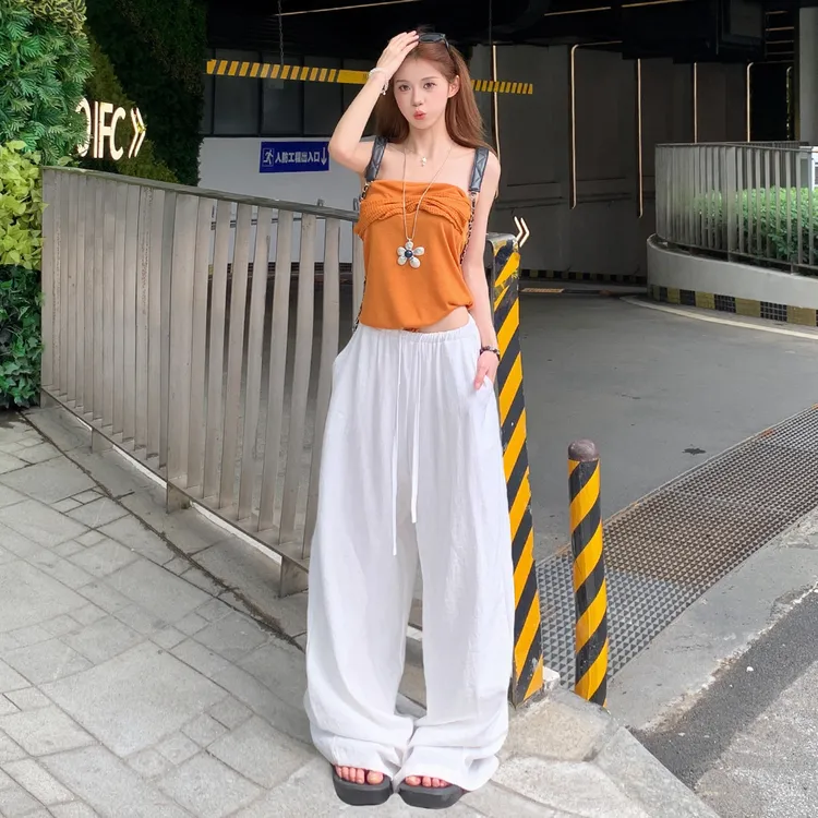 早秋新款&美式休闲宽松松弛慵懒棉麻休闲运动裤女