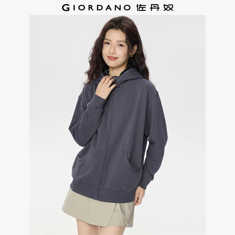 佐丹奴外套女装连帽宽松中长款针织卫衣外套 13375185