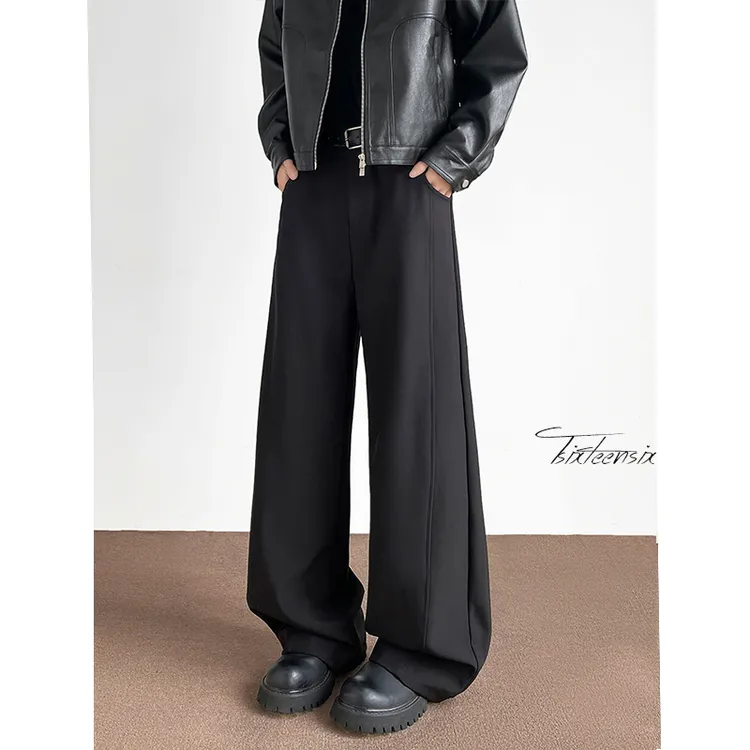 男士设计感休闲裤2025新款纯色拼接长裤美式高街潮流男生裤子