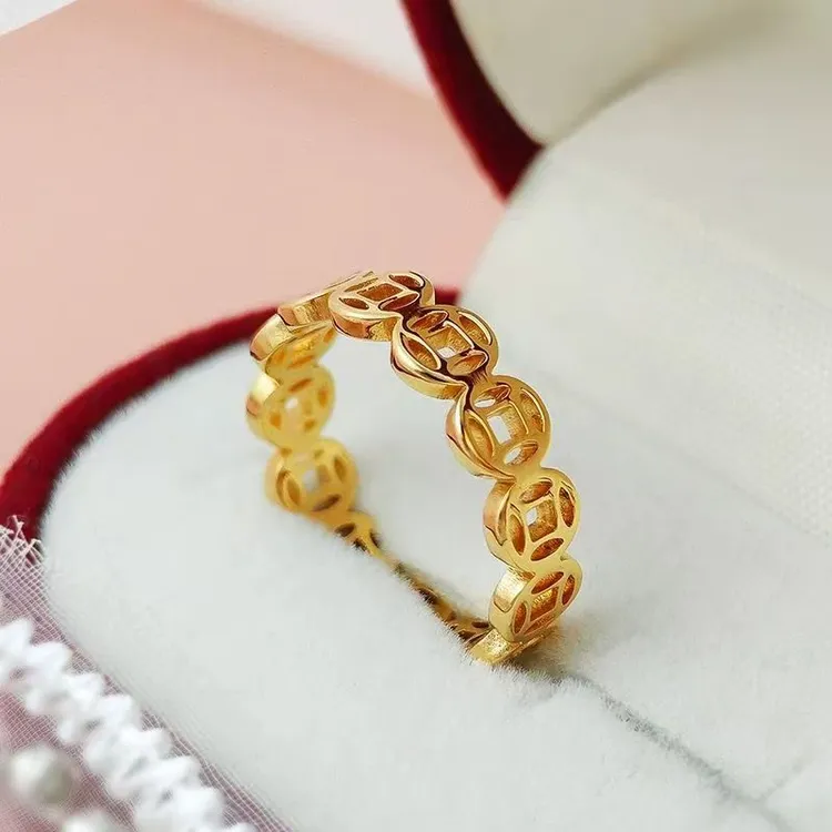 钛钢戒指 【钱多多】金色不掉色高级感轻奢女男士素圈小众情侣对戒