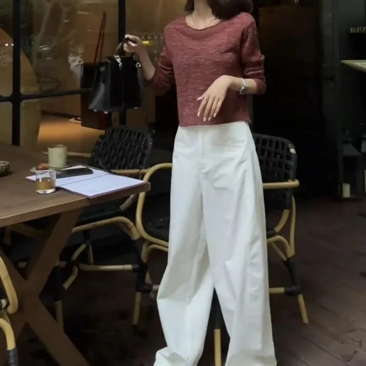 夏季新款套头简约T恤搭配高腰休闲阔腿裤显瘦