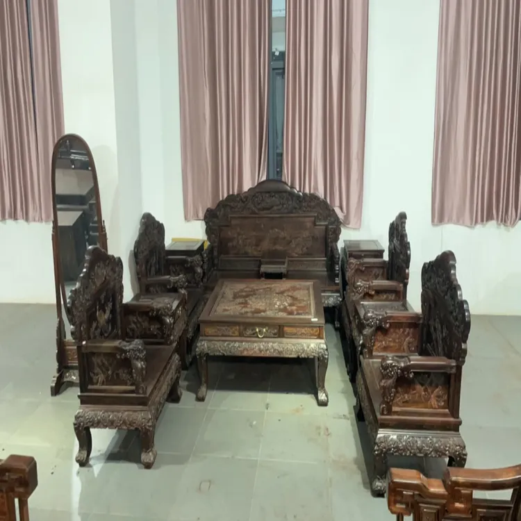 大红酸枝孔雀开屏沙发十一件套