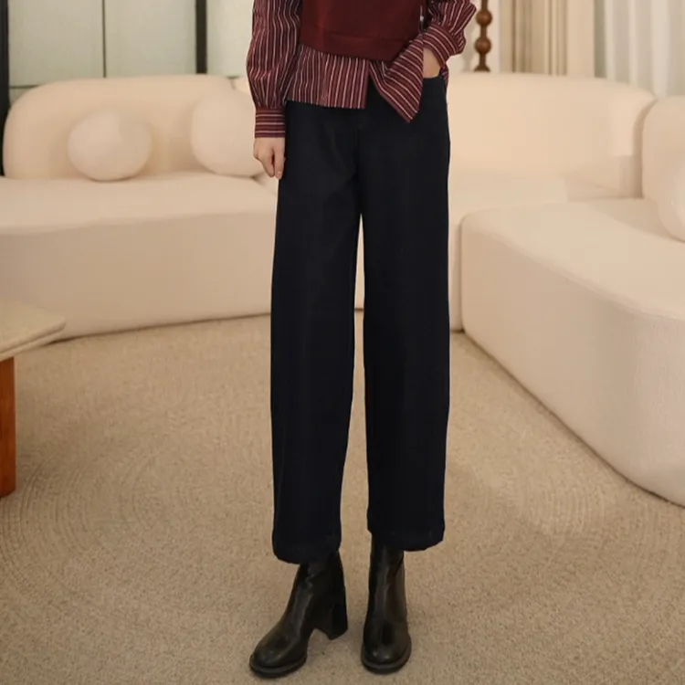 枫竺阿楠anan半松紧腰遮胯显瘦休闲镰刀牛仔裤女秋季简约通勤长裤