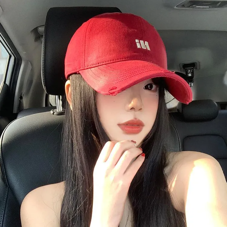 高品质鸭舌帽女韩版百搭大头围红色棒球帽宽帽檐大脸显脸小帽子