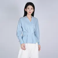 浒城古娘100棉气质舒适纯色显瘦精致纯色女衬衫上衣WH05007392