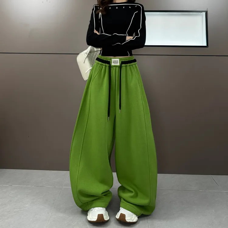 2025秋冬新款糖果色松紧腰拖地裤女宽松显瘦休闲百搭高腰阔腿长裤