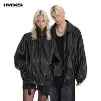 IMXS中性通勤百搭立领休闲PU皮夹克皮衣外套男女潮流