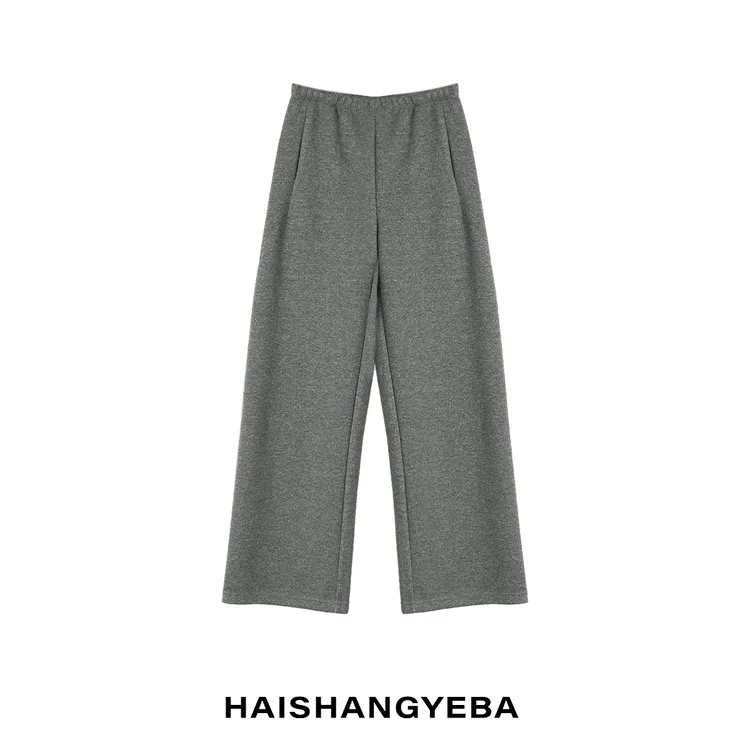 【海上叶爸】新款2025秋冬百搭羊毛松紧腰宽松厚款保暖直筒裤