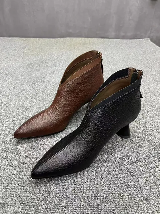 丽尔手工]5公分高跟气质细跟阔腿裤正宗气质特软真精致洋气小短靴