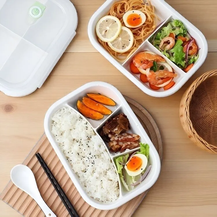 高级陶瓷白商务便当盒下午茶水果分餐盘学生便当盒可进微波炉加热