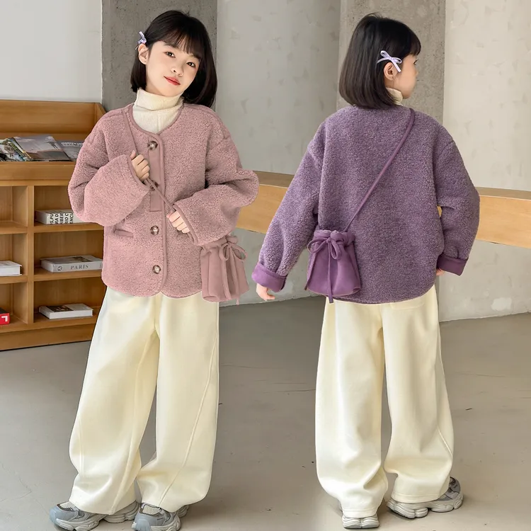 女童毛毛衣外套2025新款秋冬款中大童连帽加绒加厚皮毛一体外套潮