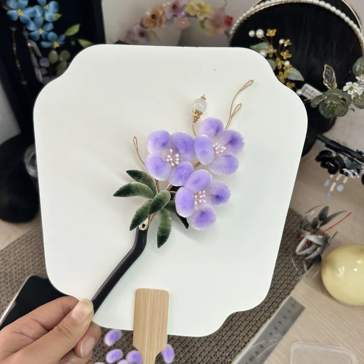 紫色胖绒花 非遗绒花紫色系 檀木簪 汉服配饰新中式盘发簪