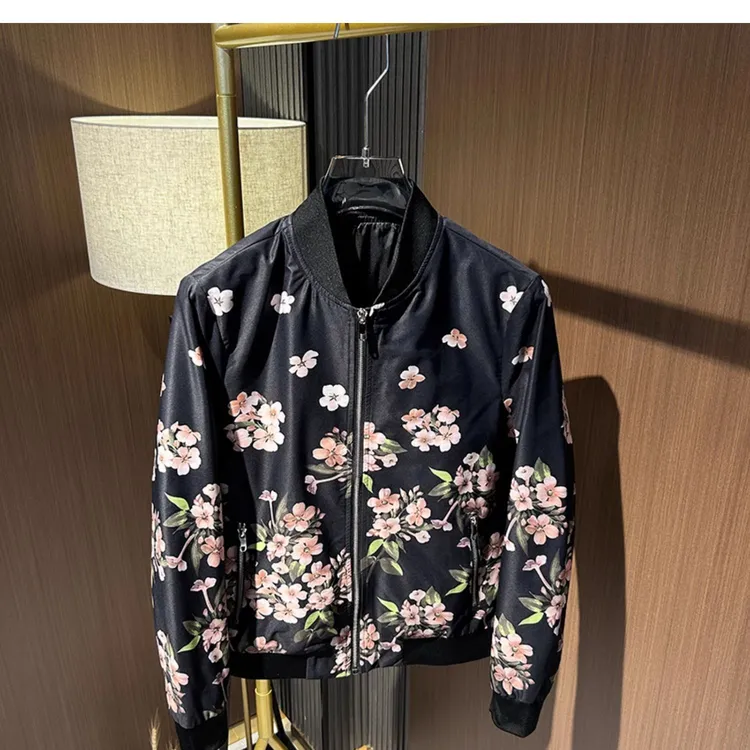 罗尔基那斯时尚潮牌高级感印花修身夹克男士春秋薄款棒球领外套