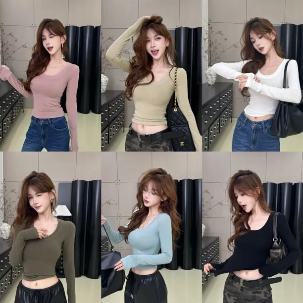 【瘦瘦T】防走光柔软U领长袖修身显瘦T