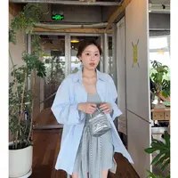 ”NO退NO换“小什么小【超显白！】设计感蓝色衬衫宽松慵懒显瘦