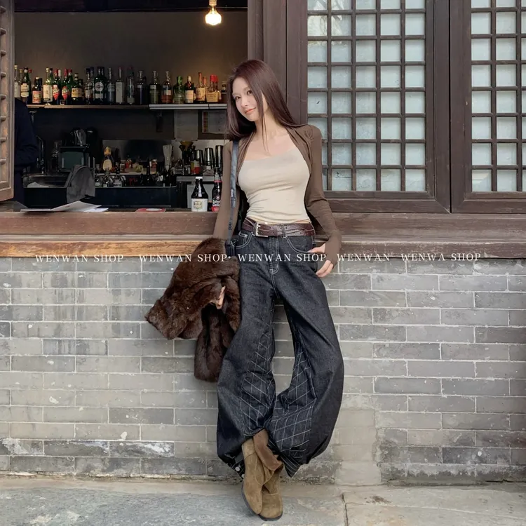 【版型不简单】加磨毛！格纹裤复古设计灯笼牛仔裤