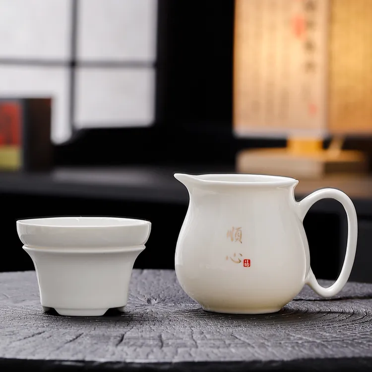 （全网热销）过滤全瓷分茶器防烫带耳茶海办公家用简约时尚茶具茶道
