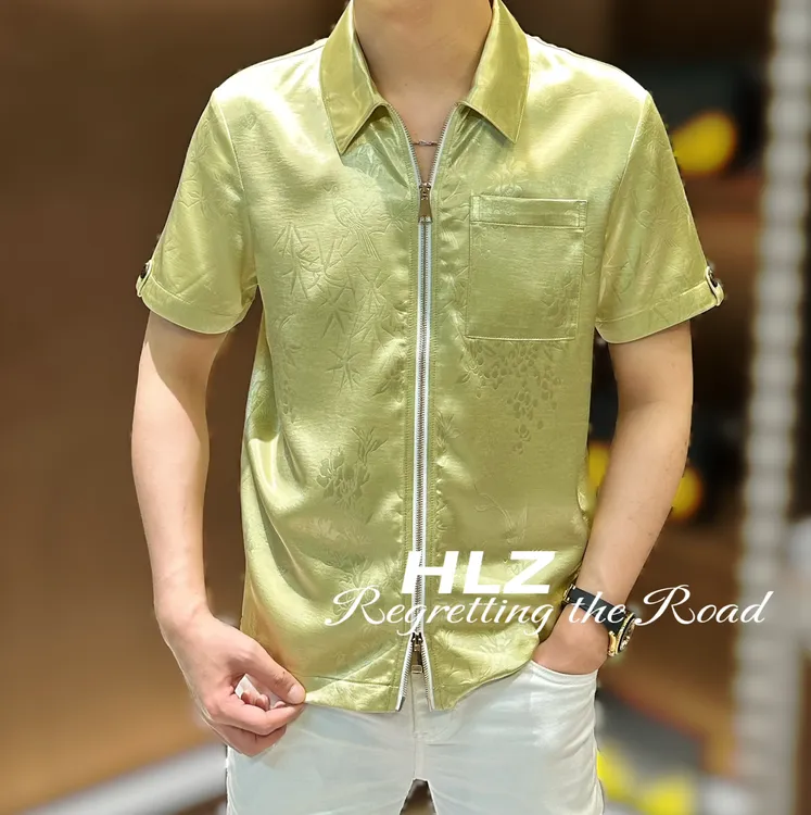 2025夏季新款男士高品质休闲潮流印花百搭简约时尚开衫短袖衬衫