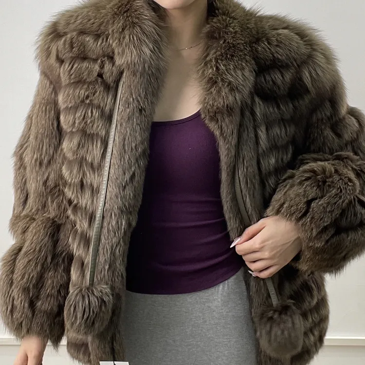 【D389】咖色小立领狐狐短款（胸围106衣长62）进口狐狐毛
